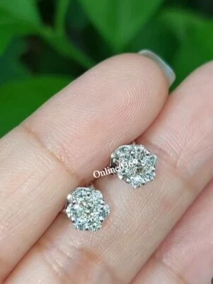 Pendiente de plata 925 con forma de flor CVD 6 piedras de diamante cultivado en laboratorio certificado para hombres Foto 1 de 4