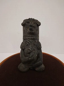 Vintage 1940s 1950s Mexican Oaxaca Barro Negro Black Clay Figural Pottery Vase - Picture 1 of 8