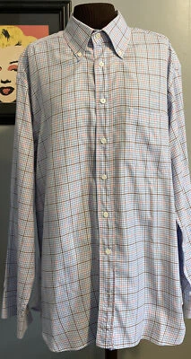 Camisa a cuadros Billy Reid de algodón con botones azul/rosa/marrón/blanco para hombre • 2XL Foto 1 de 4