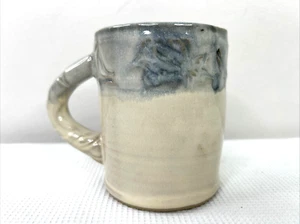 Hand Made Pottery 12 Oz Coffee Mug Unique Excellent Condition Blue Ivory Glazed - Picture 1 of 9