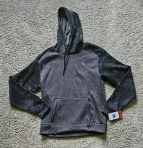 Russell Gray Dot-Camo Colorblock Fleece Pullover Hoodie Men's Size Small - Picture 1 of 9
