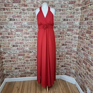 Debut Evening Dress 12 Red Chiffon Fit Flare Halter Neck Maxi - Picture 1 of 13