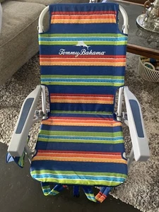 Tommy Bahama Beach Chair striped Lays Flat, Reclining, Adjustable, Storage - Picture 1 of 5