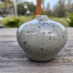 Laslo For Mikasa Pottery Small Speckled Blue Weed Pot MCM Bud Vase Japan 3" - Picture 1 of 9