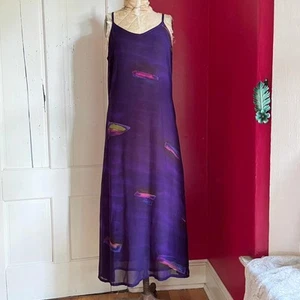 Vintage 1990s Purple Water Color Glowing Jewel Tones Grunge Slip Dress Size M - Picture 1 of 8