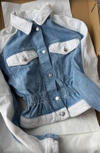 ZARA BNWT 2025. MID BLUE ECRU COMBINED DENIM JACKET COTTON. 6164/157/427 - Picture 1 of 15