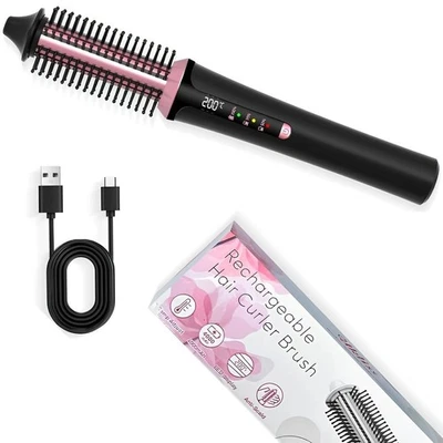 UKLISS Thermobürste kabellos, 22 mm USB wiederaufladbare Heißbürste, 3 in 1 Rundhaarbürste