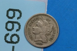 1869 3CN 3 THREE CENT NICKEL EARLY US TYPE COIN RAW-699 - Picture 1 of 2