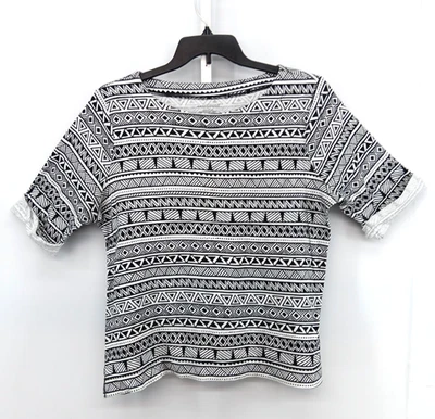 Camisa Westbound Mujer Talla XL Negra Blanca Geométrica Manga Corta Enrollada Top Foto 1 de 4