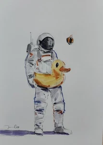 JOSE TRUJILLO Watercolor Painting Collectible ORIGINAL Astronaut Signed - Picture 1 of 8