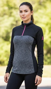 Pullover Columbia Manga Larga 1/4 Cremallera Negro Gris Cinta Cáncer Ropa Activa Top S - Imagen 1 de 7