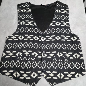Vintage 90s Retro Thumbs Up For Him Aztec Geo Boho Indie Southwest Large Vest - Picture 1 of 11