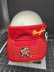 Maryland Terrapins Mens Visor Red Strapback Starter Brand Hat - Picture 1 of 11