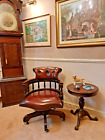 A Stunning Vintage Ox-Blood / Tan Chesterfield Buttoned Captains Desk Chair