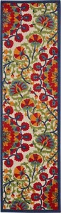2' X 8' Red And Ivory Floral Indoor Outdoor Area Rug - Picture 1 of 4