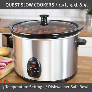 Quest Slow Cookers / 1.5L, 3.5L & 5L Sizes / 3 Temperature Settings