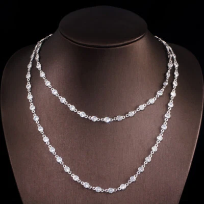 Gargantilla larga de eslabones de cadena redondos de circonita cúbica blanca accesorios de joyería fina de moda Foto 1 de 4