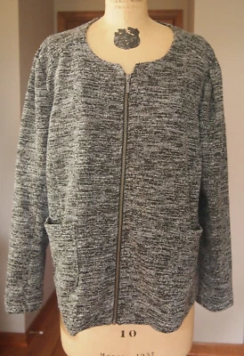 Sejour Casual Blazer Jacket Women's Size 16W Gray B &W Zipper Big Front Pockets - Image 1 of 4