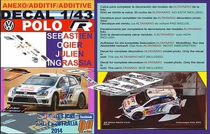 ANEXO DECAL 1/43 VOLKSWAGEN POLO R WRC S.OGIER R.AUSTRALIA 2014 WINNER (08) - Picture 1 of 1