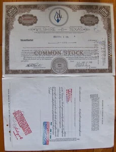Stock Certificate Wilshire Oil Company of Texas Payee PERSHING & Co 1968 - Picture 1 of 2