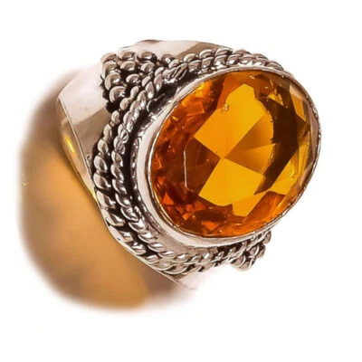 Anillo de bisel de cuerda hecho a mano de plata esterlina 925 con piedras preciosas ovaladas de cuarzo whisky EE. UU.-8 Foto 1 de 2