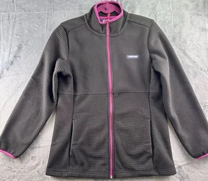LANDS’ END Women's Fleece Jacket Sz Med Full Zip Black Pink Zip Pockets Outdoor - Picture 1 of 11