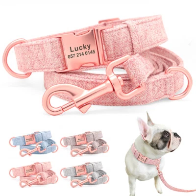 Personalised Tweed Dog Collar Metal Name ID Nameplate Engraved & Lead & Poop Bag - Image 1 of 4