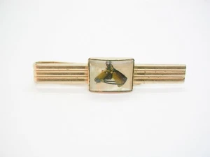 Vintage Equestrian Tie Clip ANSON Tie Bar reverse painted Horse Head Money Clip - Picture 1 of 3