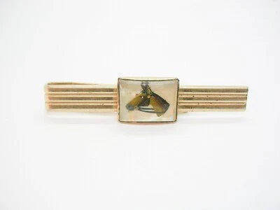 Vintage Equestrian Tie Clip ANSON Tie Bar reverse painted Horse Head Money Clip - Image 1 of 3