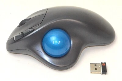 Logitech M570 Wireless Trackball Mouse, Gray w/ Blue Ball *Used* 810-001807 - Image 1 of 4