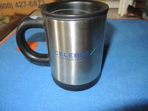 Drug Rep Celebrex Bextra Mug Lid Stirrer In Bottom Of Cup Brushed Silver NOS - Picture 1 of 5