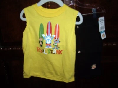 T8 Niños Talla 3T 2 piezas Paul Frank Julius Conjunto Corto Amarillo Tanque Negro Pantalones Cortos GEMELOS Foto 1 de 4