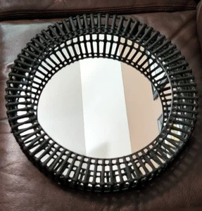 Vintage 90er Umbra matt Carr schwarz Rattan runder Spiegel 15 3/4 x 2 1/4" - Bild 1 von 9