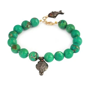 925 Silver Bracelet Bead Charm 14K Gold Diamond Turquoise Ruby Fine Gift Jewelry - Picture 1 of 7