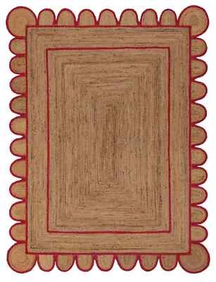 Handmade Braided Natural Pure Jute with Different Color & Design Scalloped Rug - Image 1 of 4