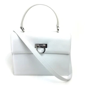 SALVATORE FERRAGAMO Gancini Shoulder Hand Bag 2way bag White Leather - Picture 1 of 16