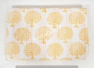 Indian Hand Block Tree Printed Handmade Kantha Quilt Cotton Bedspread Twin Size - Picture 1 of 6