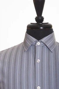 John Varvatos Slim Fit Grey Striped French Cuff Shirt 16.5 5509 - Picture 1 of 4