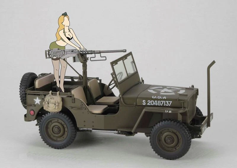 1/4 Ton 4×4 Truck W/cal.50 M2 Mach. Gun Blonde Girl Figure Hassp483 1:24 Kit - Immagine 1 di 1
