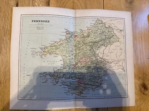 1894 Vintage antike Grafschaft Karte von Pembroke Pembrokeshire von FS Weller in Farbe - Bild 1 von 1