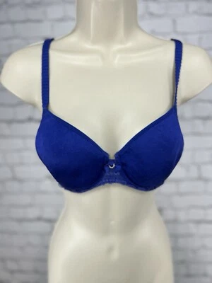 Chantelle Blue Full Unlined Lace Underwired Bra Ruffled Straps Rhinestones 32D - Image 1 of 4