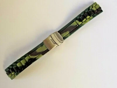 cinturino di qualità camouflage silicone verde doppia chiusura 20mm rubber strap - Immagine 1 di 3