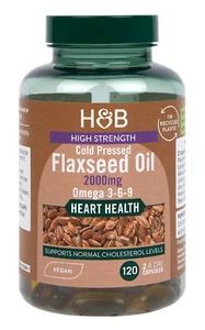 Holland & Barrett Vegan Hoch Stärke Leinsamen Triple Omega 3-6-9 Öl 120 Kappen - Picture 1 of 3