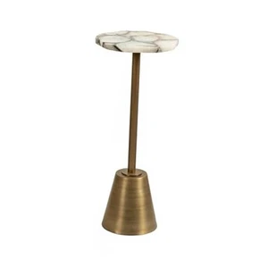 Tira Elegant Wavy Round Drink Table, 10 x 10 x 24, Natural Agate and Antique - Picture 1 of 8