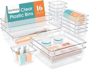 16 PCS Drawer Organizer Set, 5 Varied Size Bathroom and Kitchen Drawer Cabinet O - Picture 1 of 12