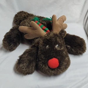 Chosun Reindeer Plush Shaggy Side Eyes Laying Floppy Scarf Dark Brown 22" VTG - Picture 1 of 5