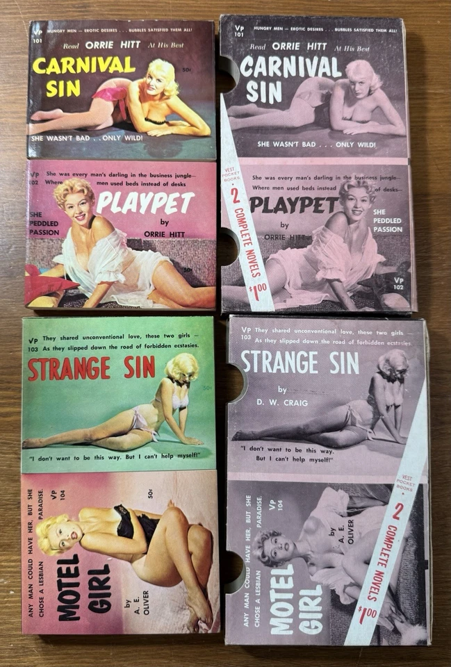 VTG 1962 Vest Pocket Books VP 101-104 Carnival Strange Sin Playpet Motel Girl - Image 1 of 4