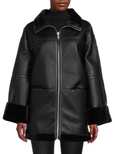 Rebecca Minkoff Oversized Mantel Vegan Lammfellbesatz Kunstleder Größe L - Bild 1 von 5