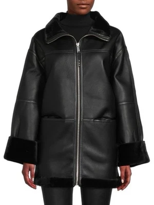 Abrigo Rebecca Minkoff de gran tamaño vegano con ribete de piel sintética talla grande Foto 1 de 4