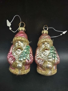 Adornos de Navidad de vidrio vintage de 3,25" Alemania - Papá Noel con árbol de hoja perenne - Imagen 1 de 6